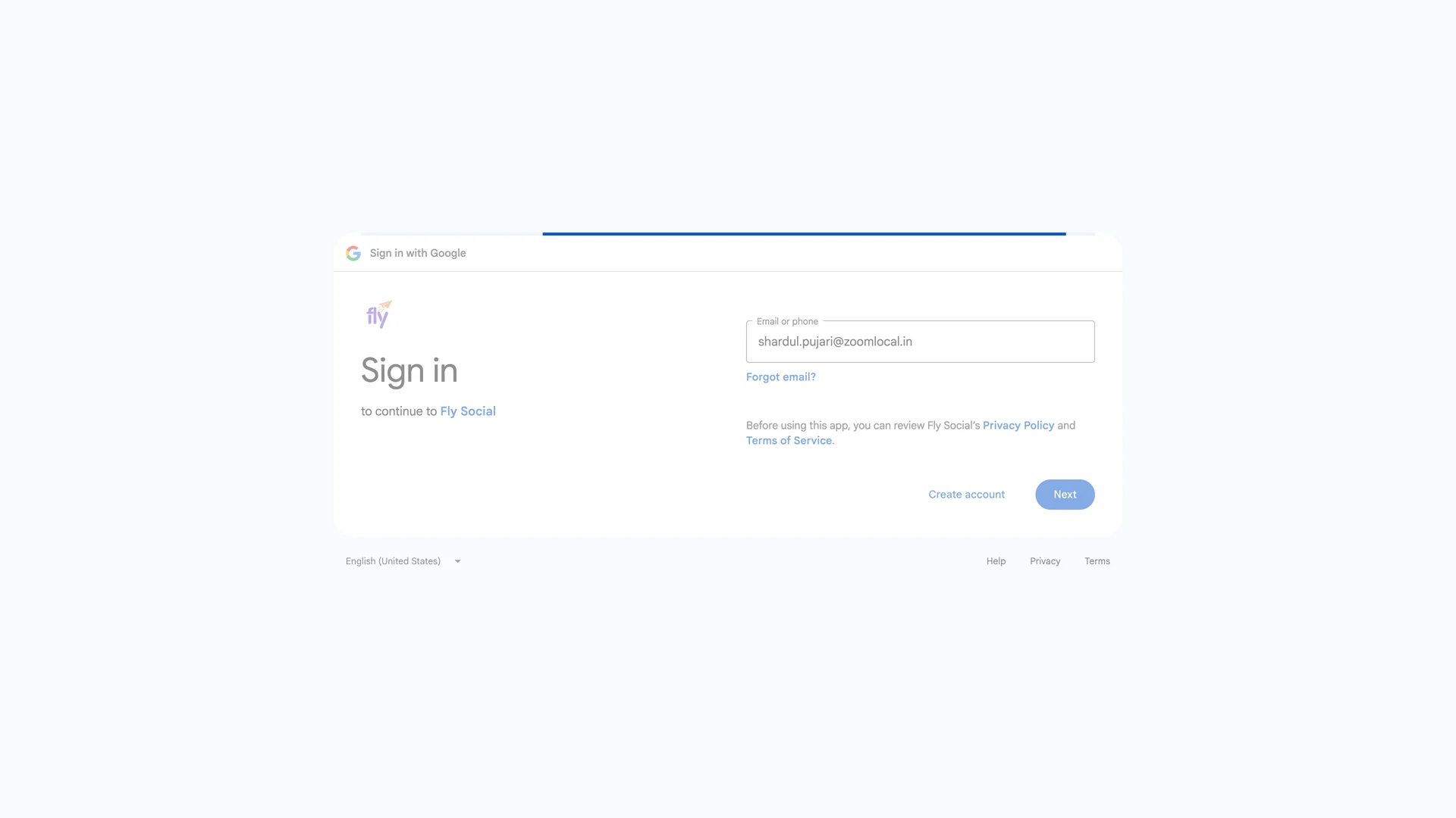 Google account sign in screen