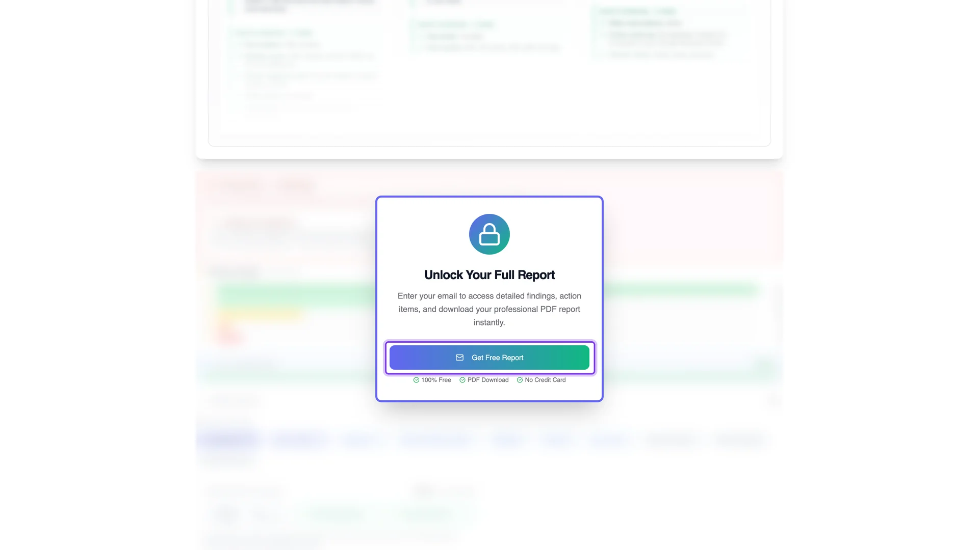 Blurred deeper sections behind the Unlock Your Full Report card